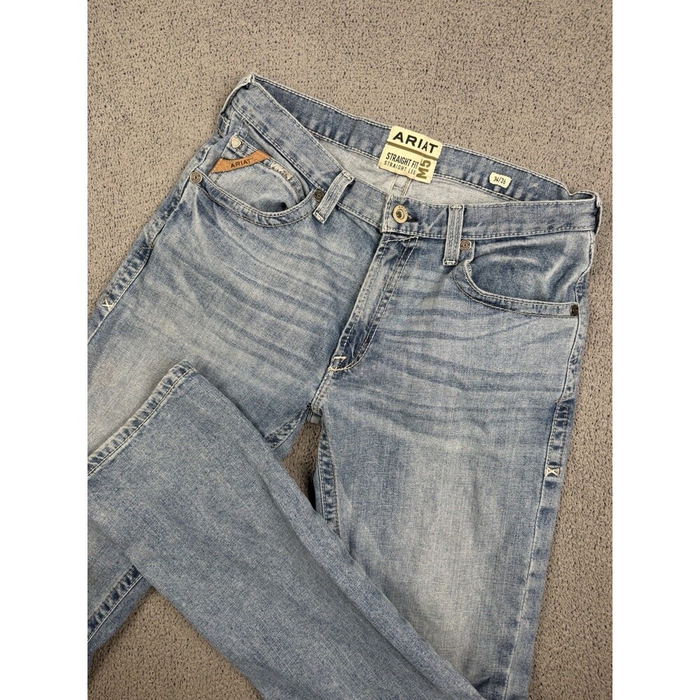 Ariat Jeans Mens 34x36 (FITS 34x34) Blue M5 Straight Medium Wash Denim Cowboy